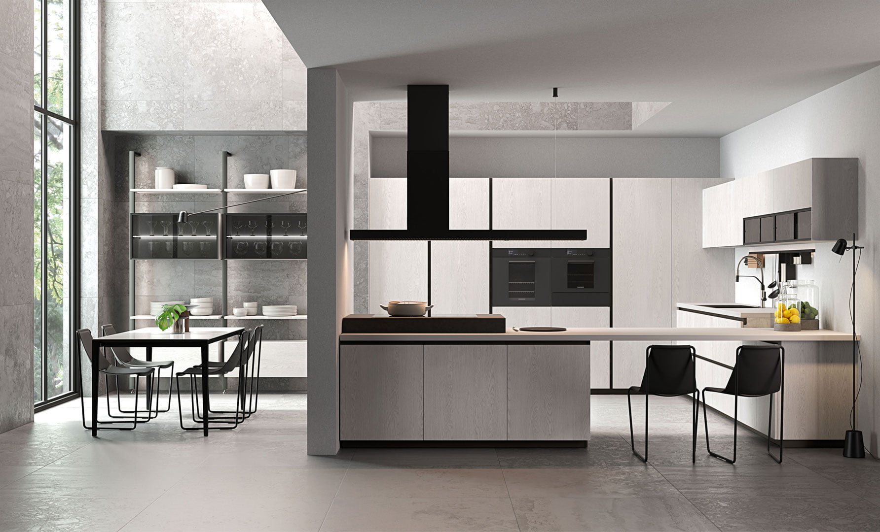 Melamine kitchen with integrated handles Lube Cucine Immagina wood