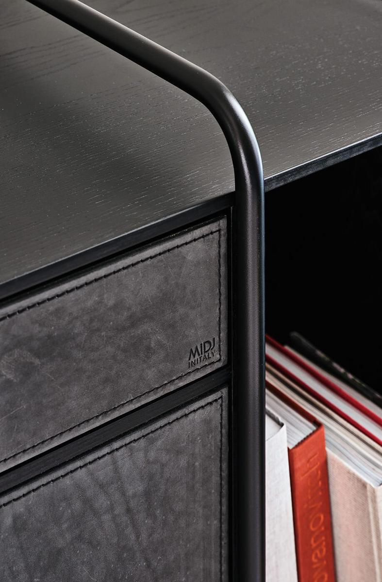 Sideboard in wood with flap doors covered in leather | Apelle by Midj