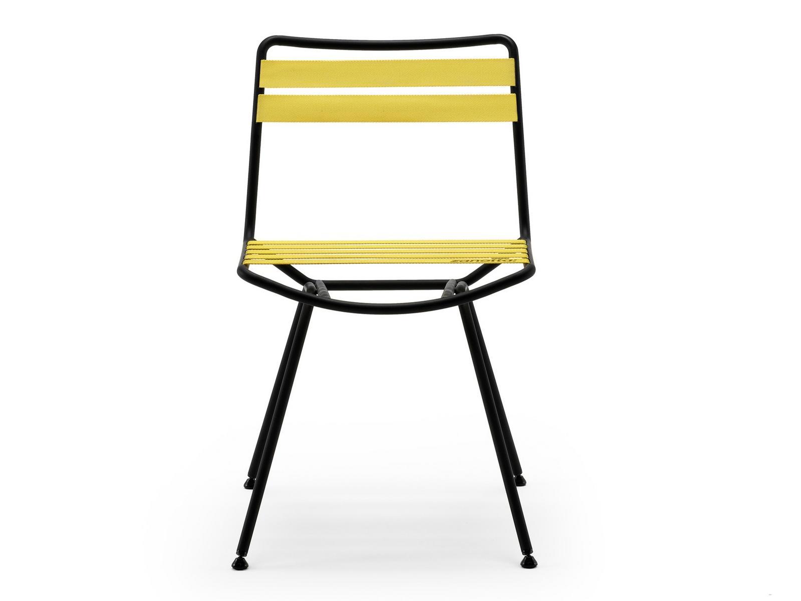 Steel chair with elastic straps in polyester thread | Dan 2057 by Zanotta