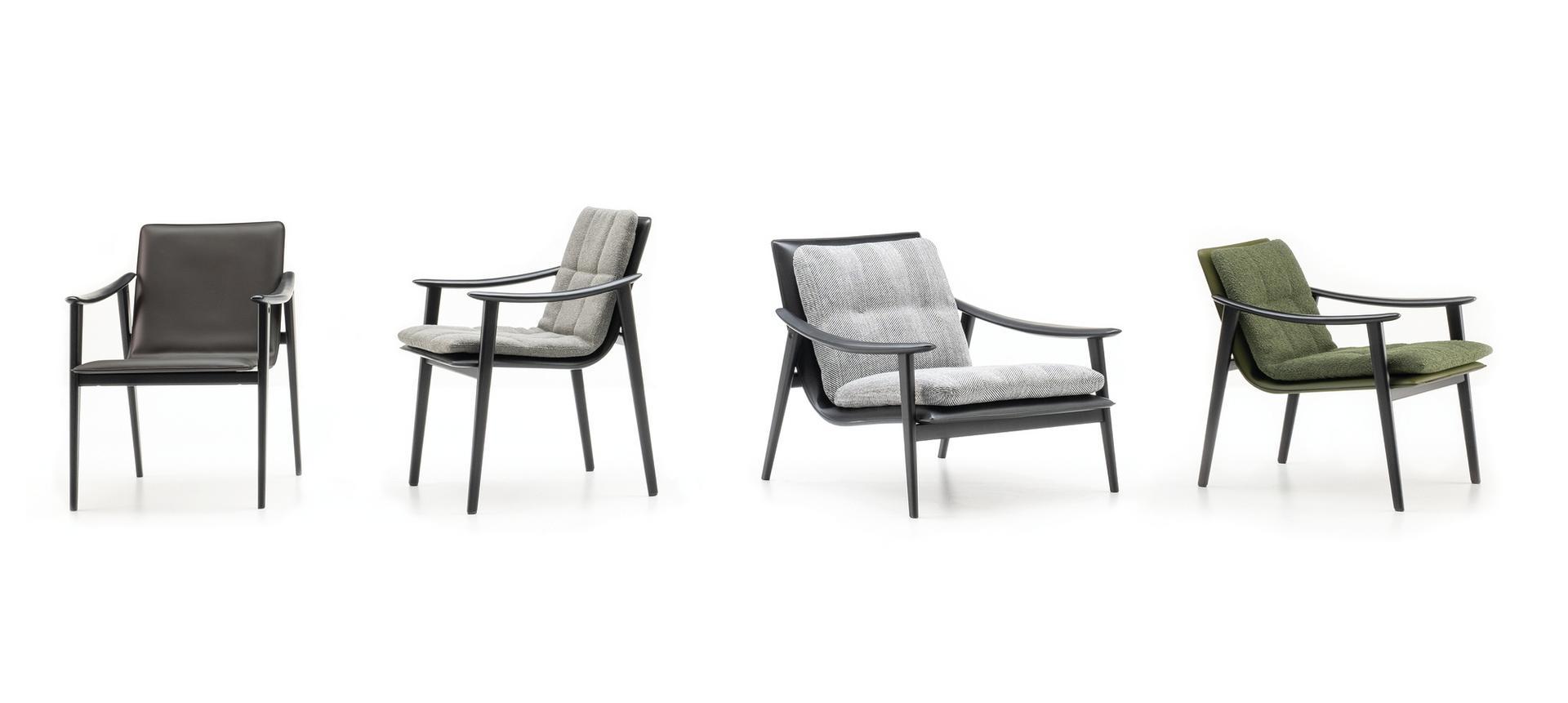 Tanned leather easy chair with armrests | Fynn Saddle Hide by Minotti