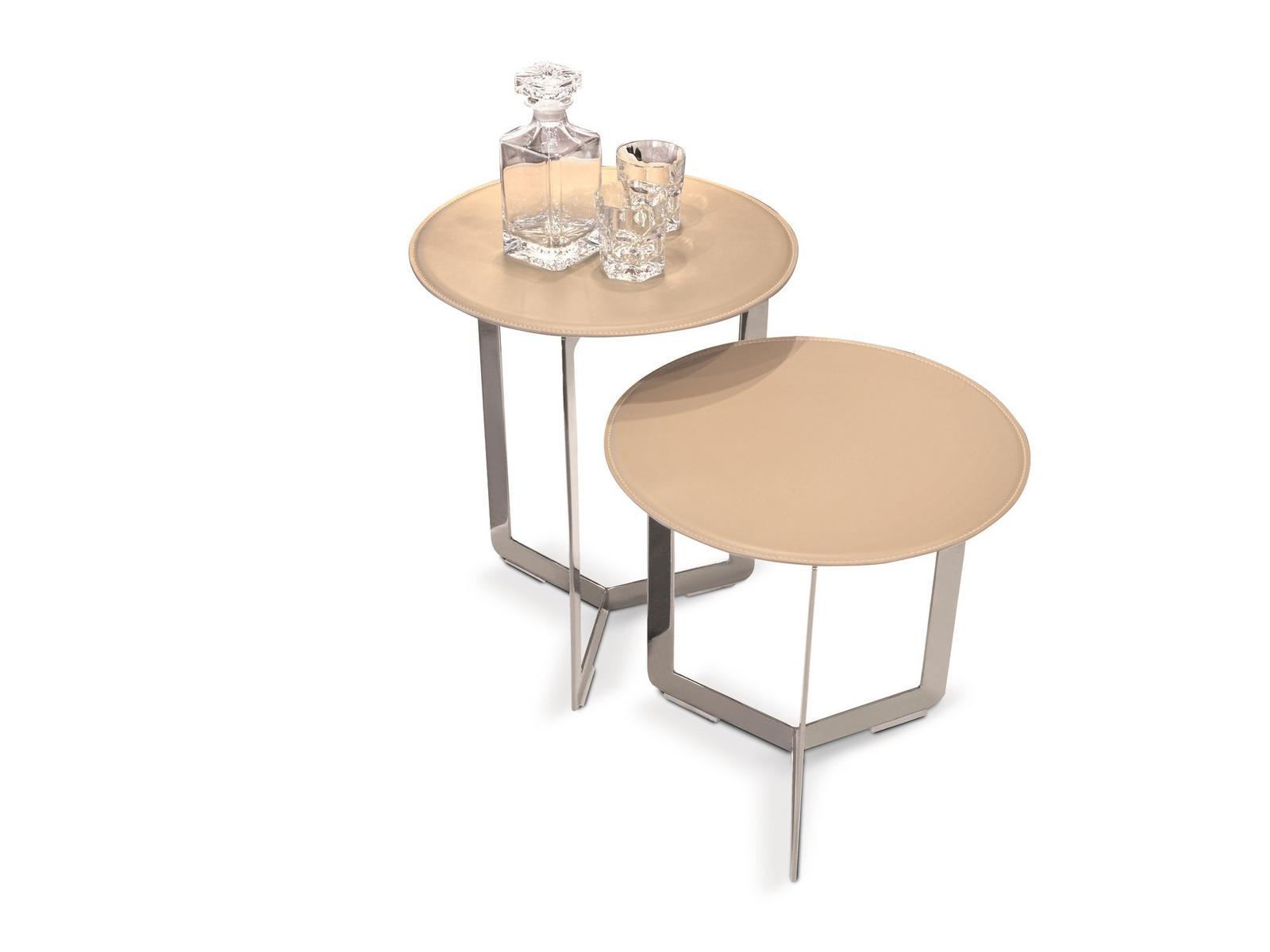 Round tanned leather coffee table | Malibù by Dema