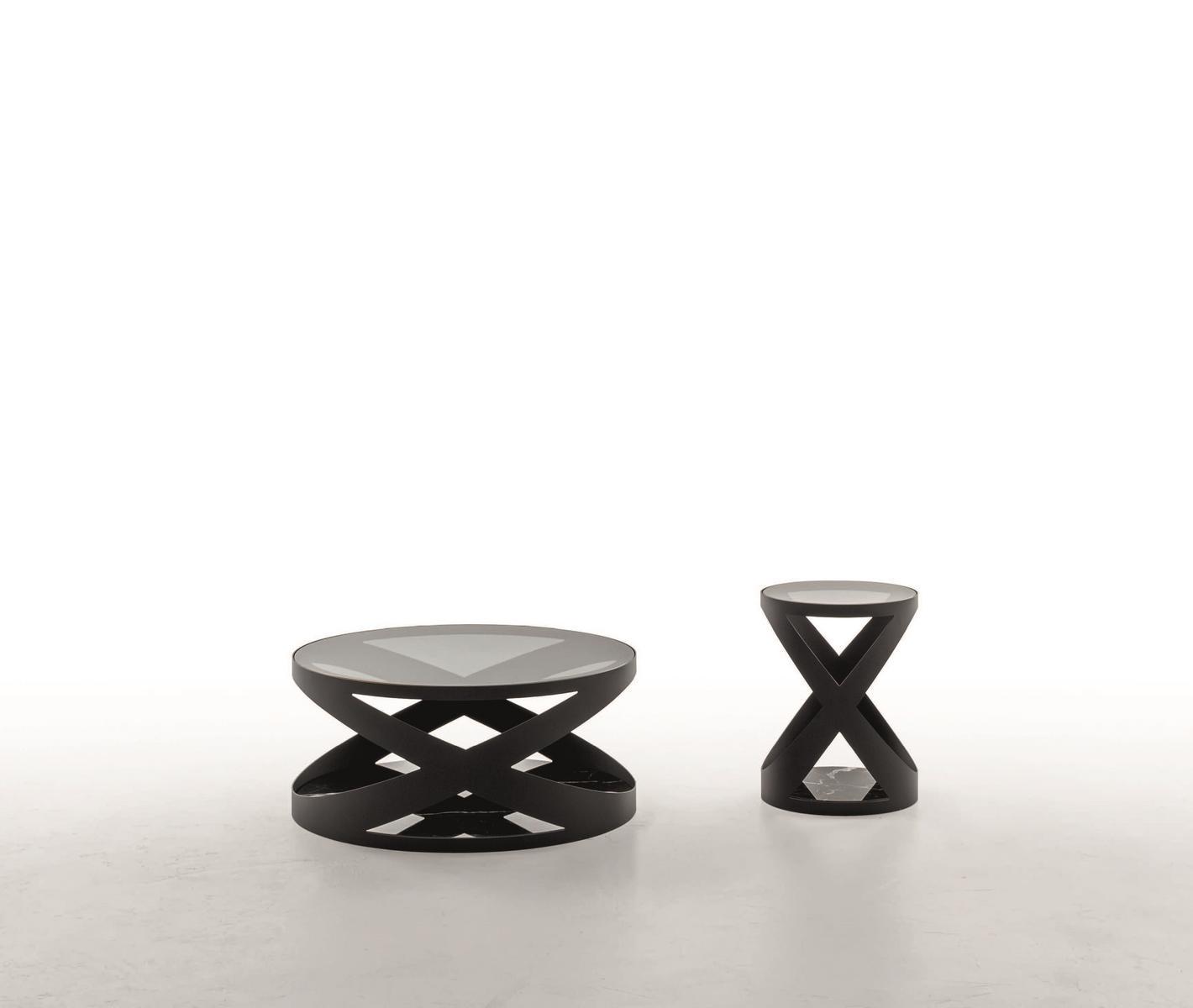 Metal and glass coffee table with marble base | Rimini by Tonin Casa