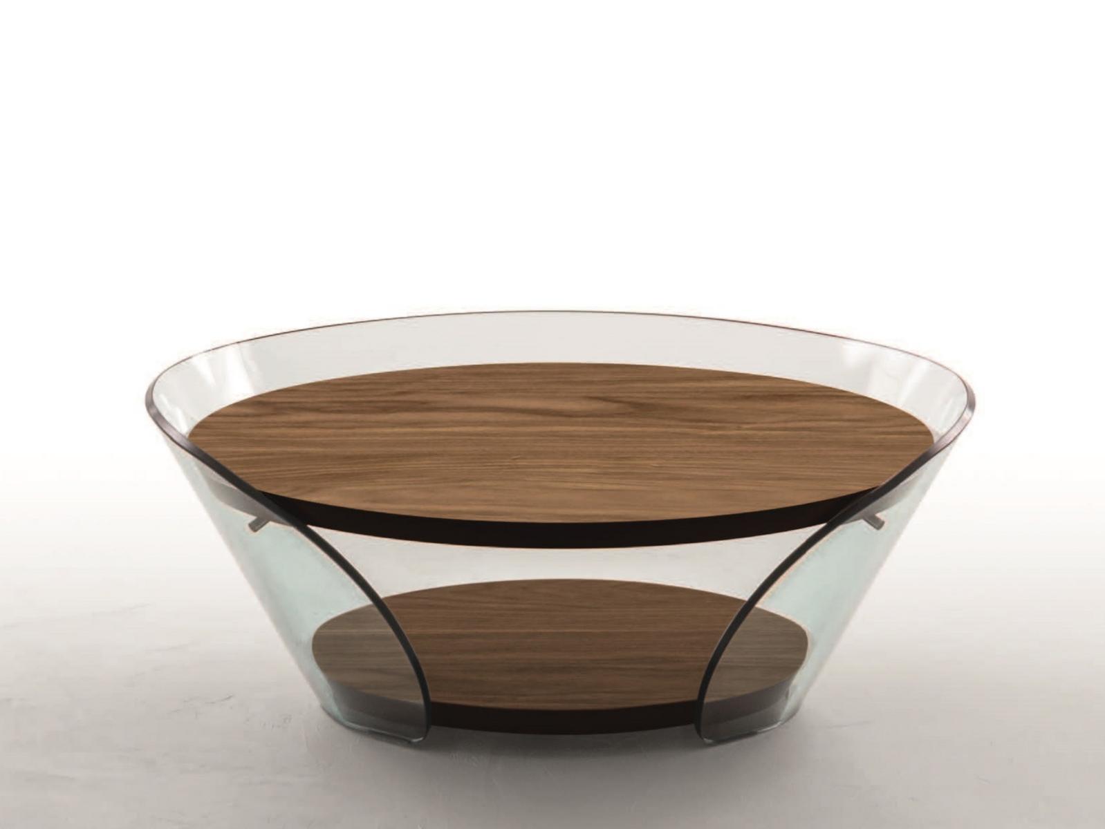 Round wood and glass coffee table | Raffaello by Tonin Casa