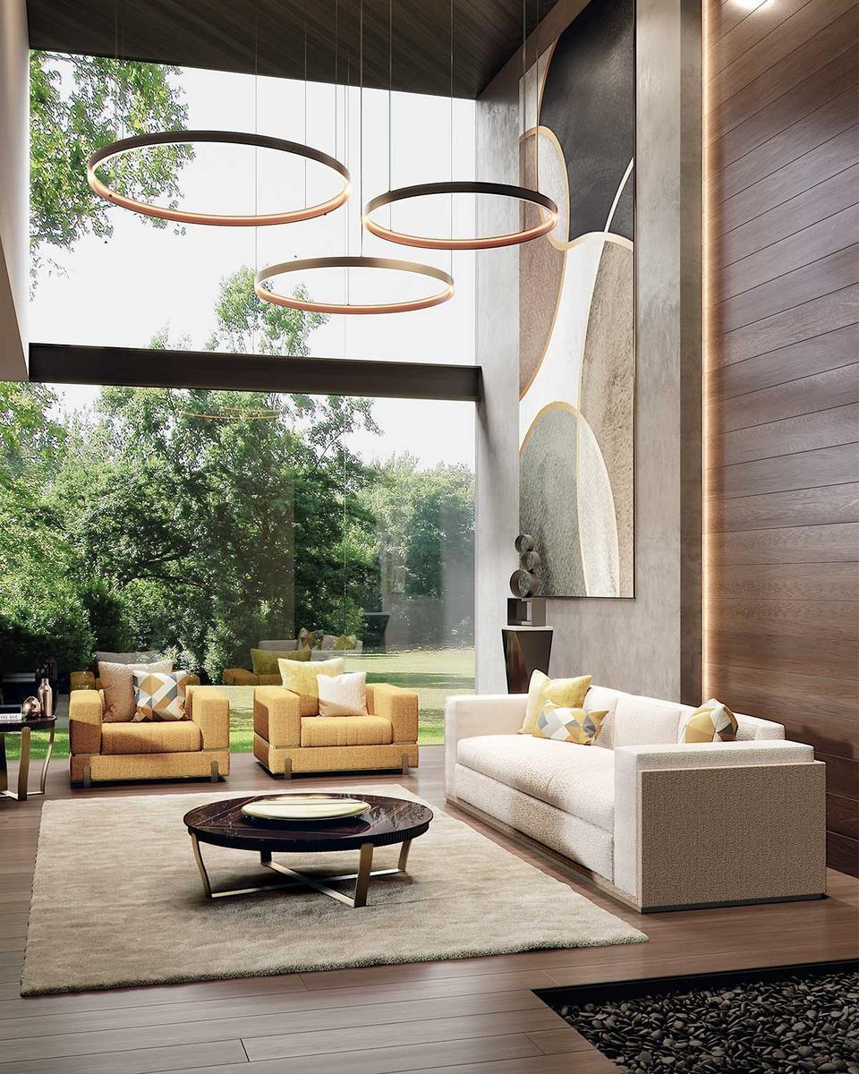 Low round steel and wood coffee table | Aristo Xl by Capital Collection