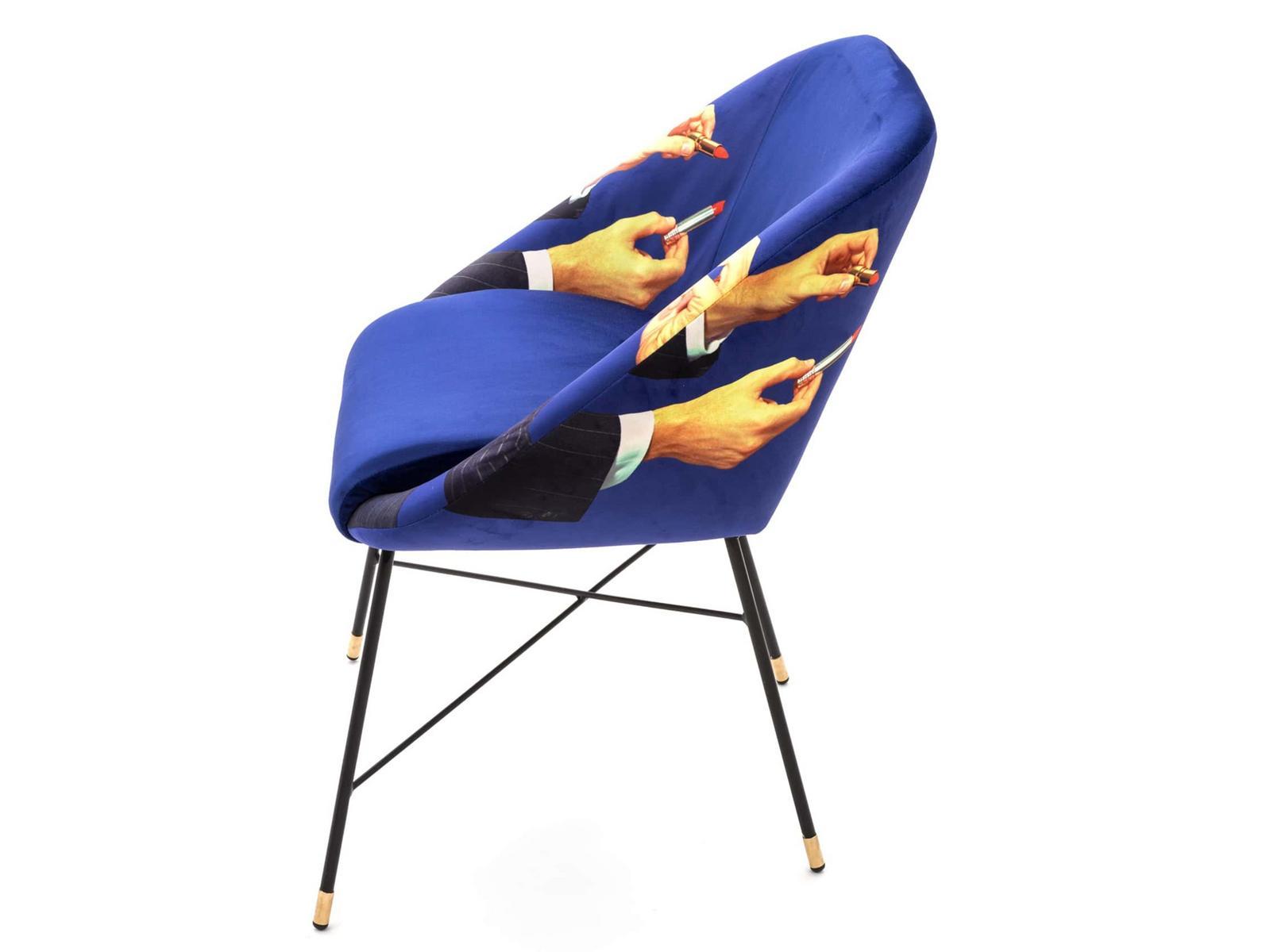 Upholstered fabric chair with armrests | Lipsticks by Seletti