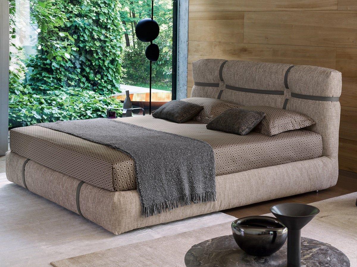 Upholstered leather double bed | New Bond by Flou