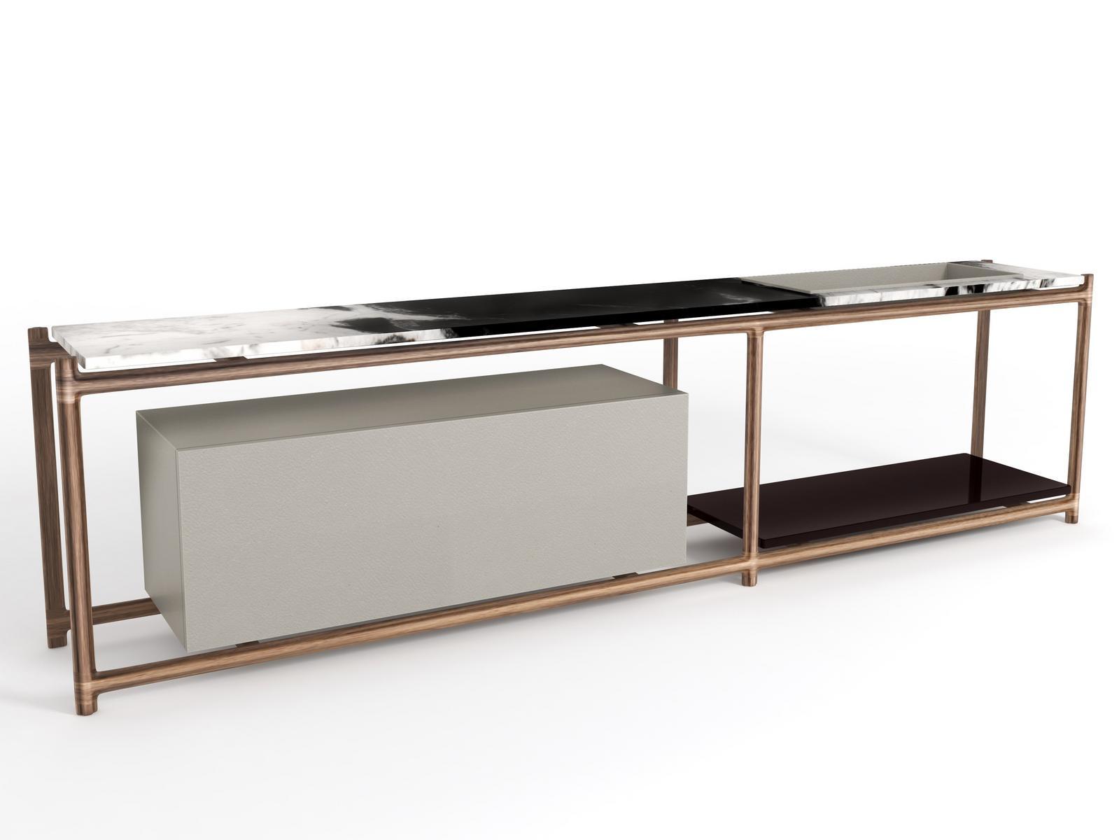 Rectangular marble console table with shelving | King's Cross by Visionnair