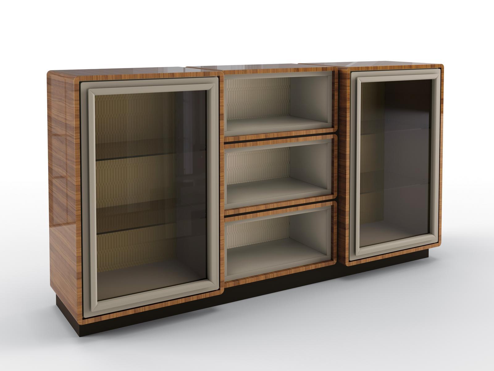 Modular sideboard in walnut with glass hinged door | Dedalo by Bruno Zampa