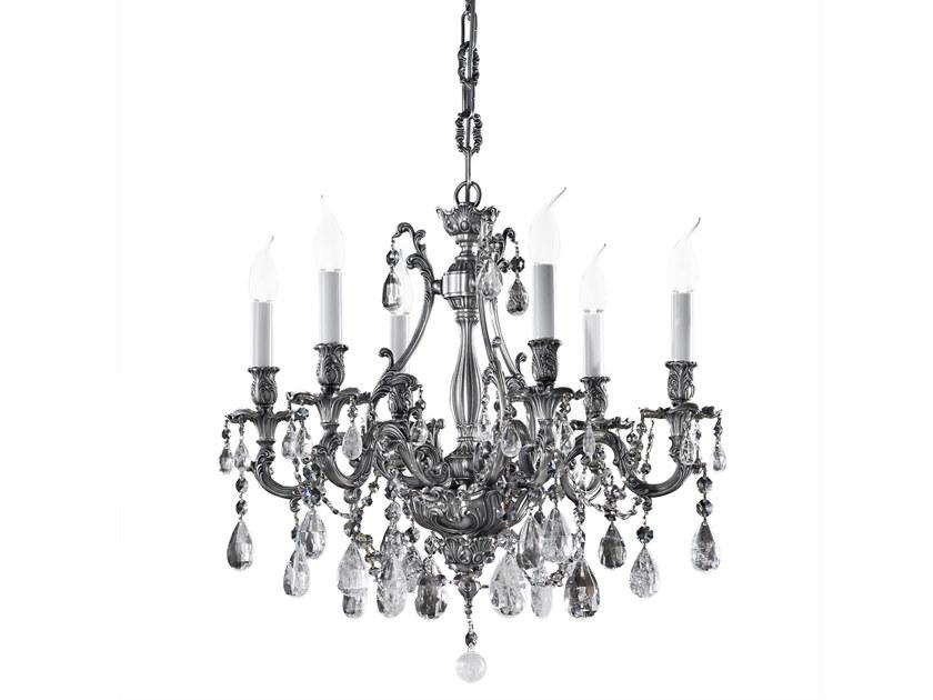 Antique silver chandelier with rock crystals | Versailles 093/6-rock by Possoni Illuminazione