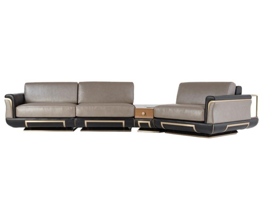 Sectional leather sofa with integrated magazine rack | Adone Deep by Mantellassi 1926