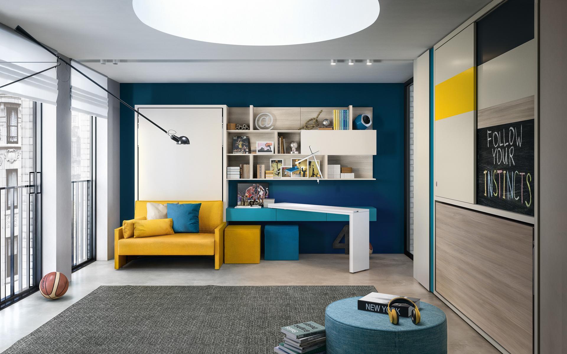 Pull-down melamine-faced chipboard single bed | Kali Ponte Standard by CLEI