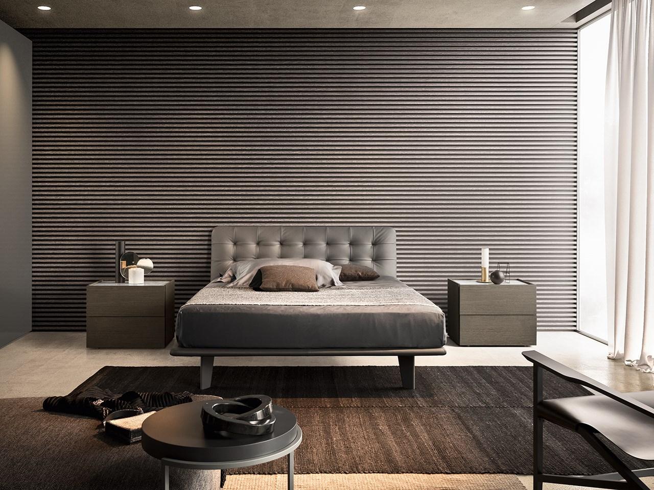 Leather double bed with tufted headboard | Filo by Pianca