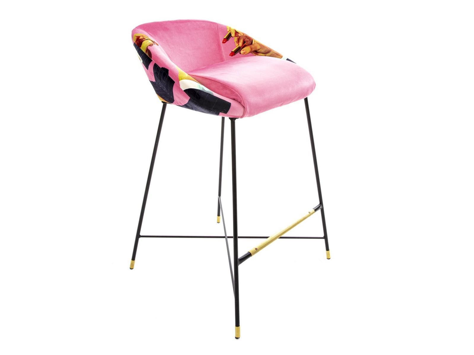 High fabric stool with back | Pink Lipsticks by Seletti