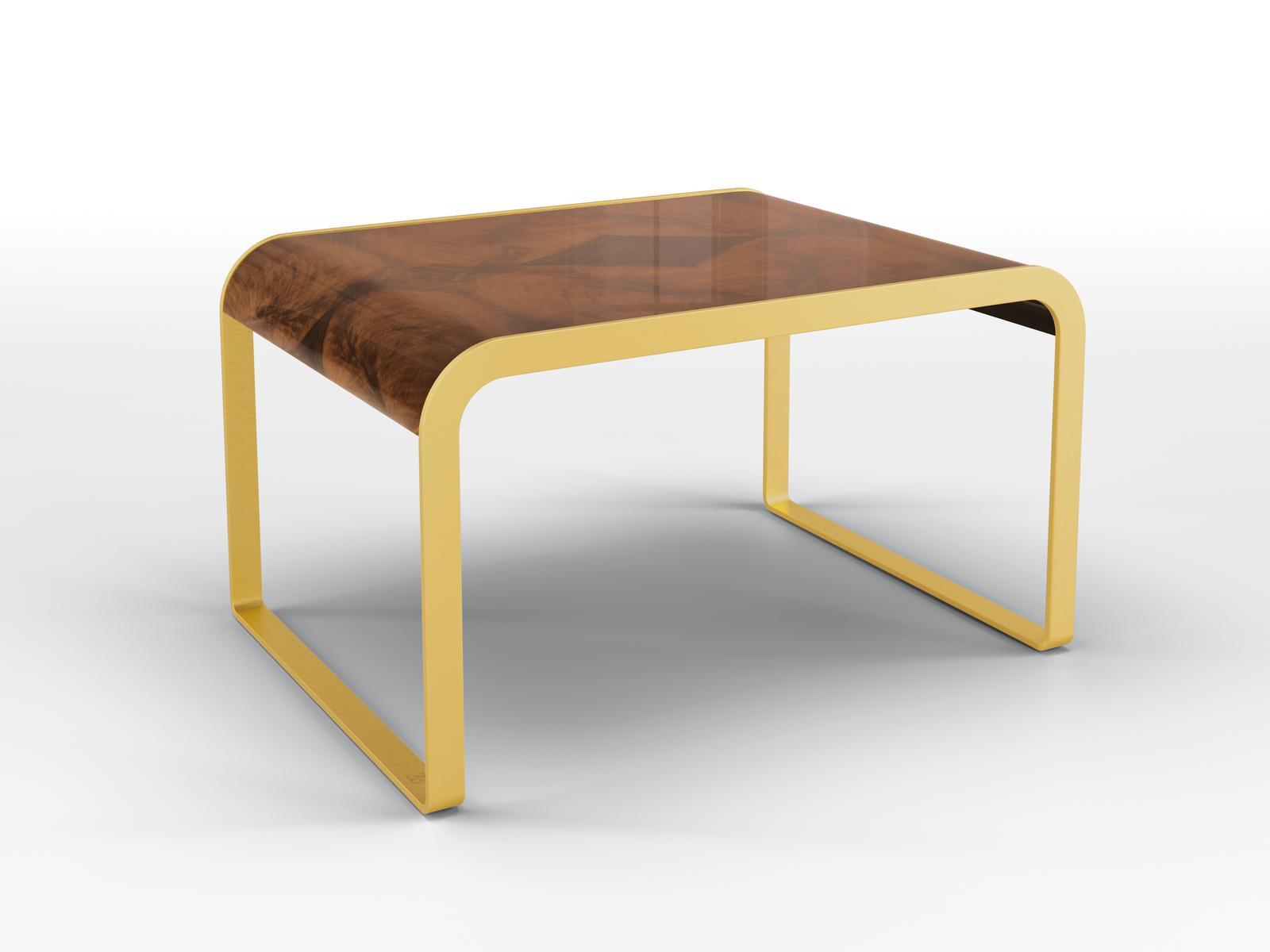 Rectangular side table in walnut and gold satin metal | Dea by Bruno Zampa