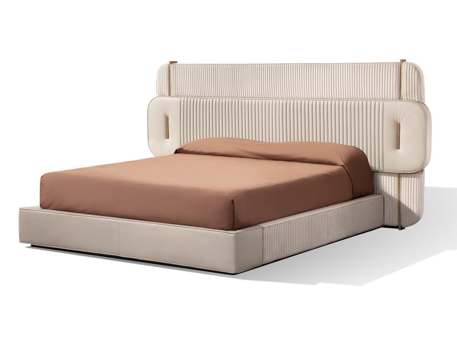 Upholstered leather and velvet bed with high headboard | Papillon by Carpanese home