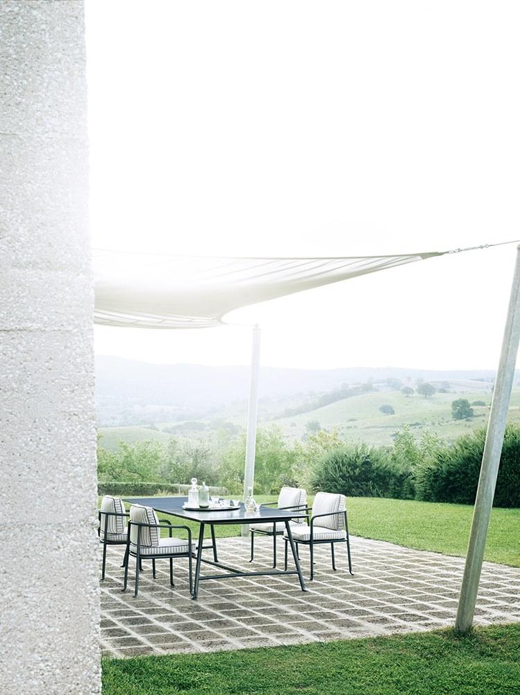 Upholstered fabric garden chair with armrests | Borea by B&B Italia