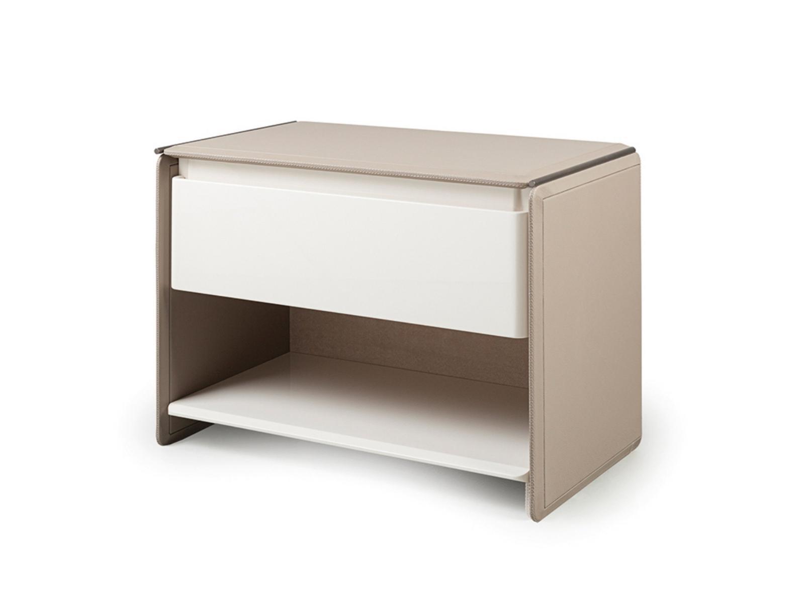 Rectangular leather bedside table with drawers | Zero by Turri