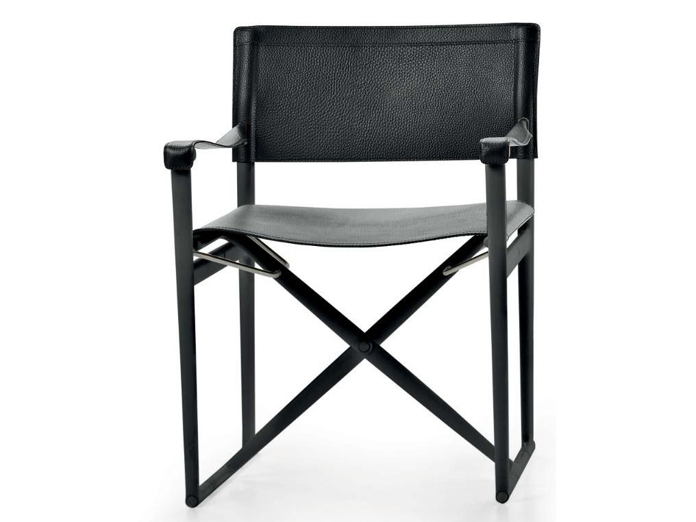 Folding tanned leather chair with armrests | Mirto Indoor by B&B Italia