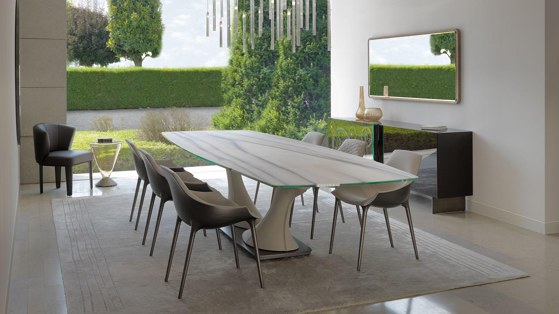 Extending rectangular Marble glass dining table | Archimede by Reflex