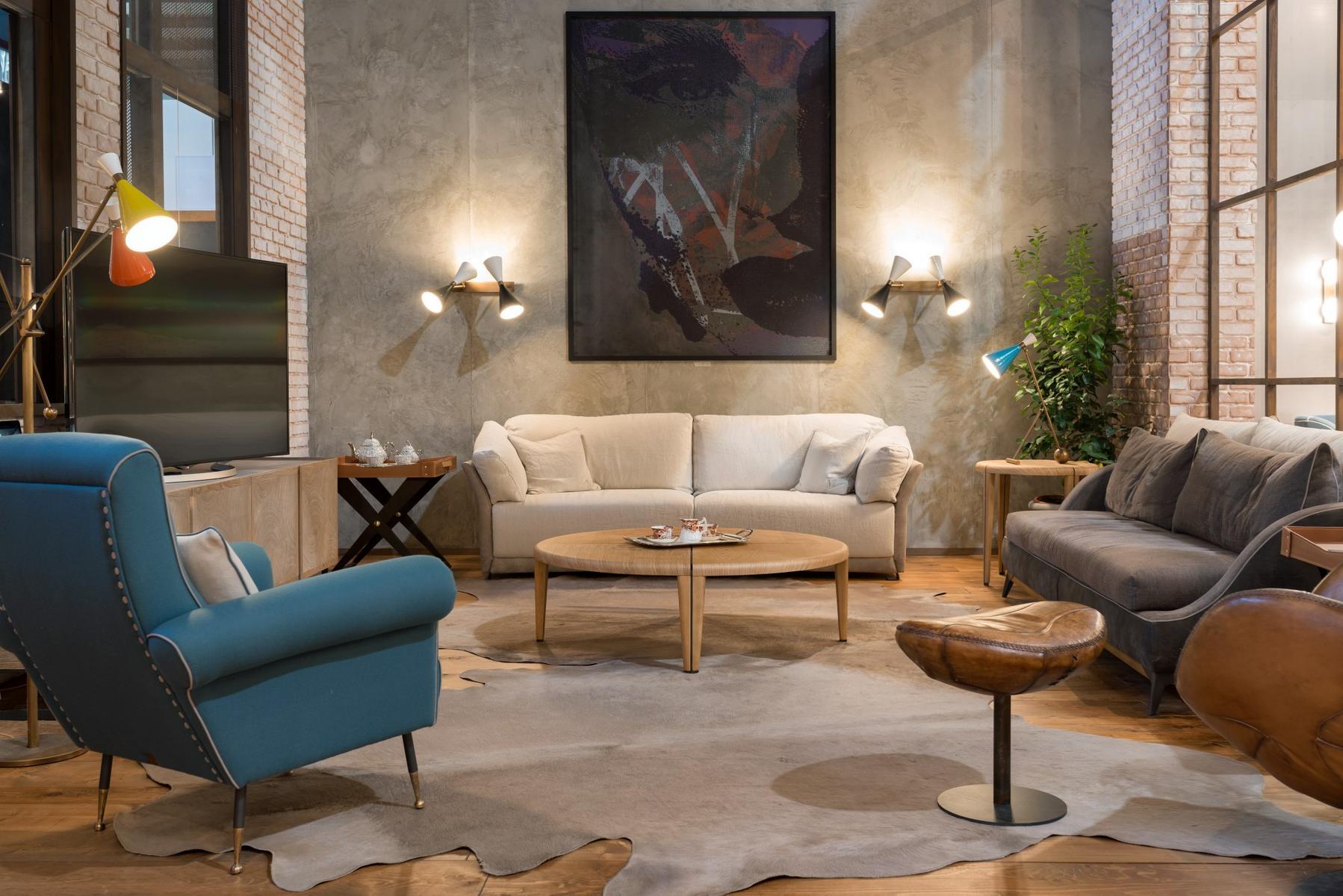 3 seater linen and leather sofa | Paco by Mantellassi 1926