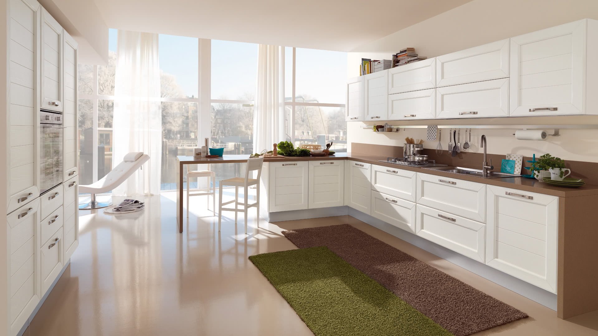 Wood kitchen with handles Lube Cucine Claudia