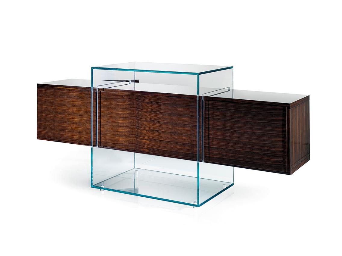 Wood and glass sideboard with flap doors | Kubo by Reflex