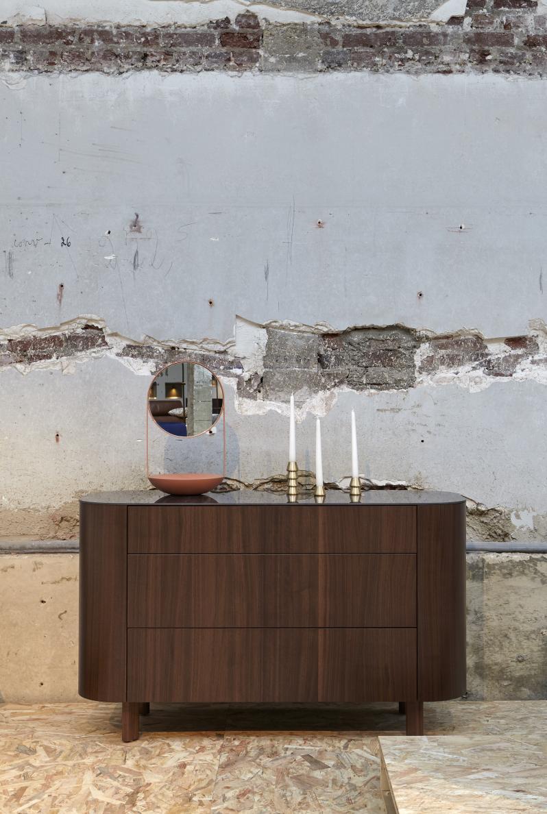 Chest of drawers in walnut with marble effect stoneware top | Parabole by Ligne Roset