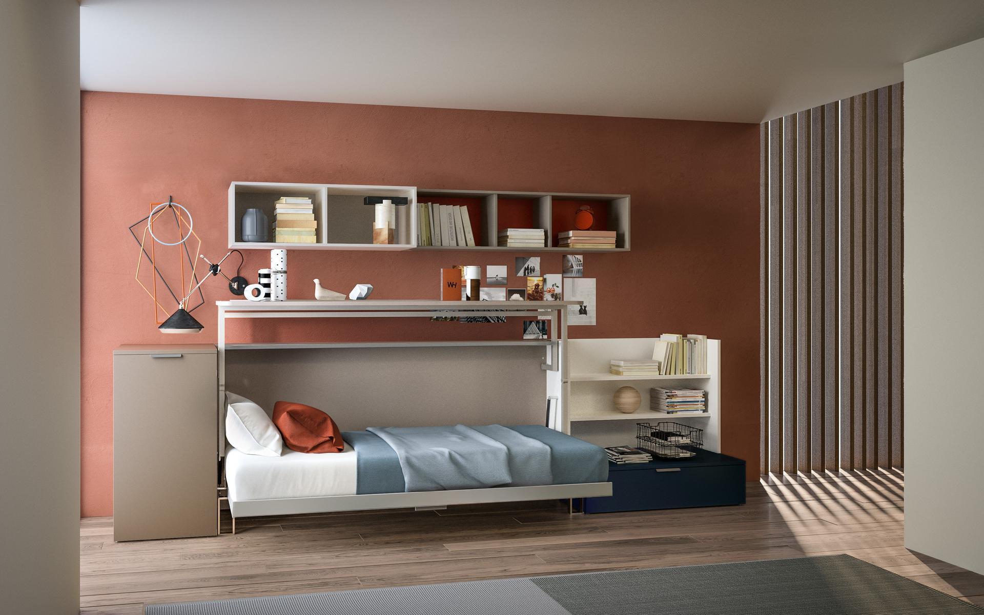 Wooden bedroom set with pull-out bed | Cabrio In by CLEI