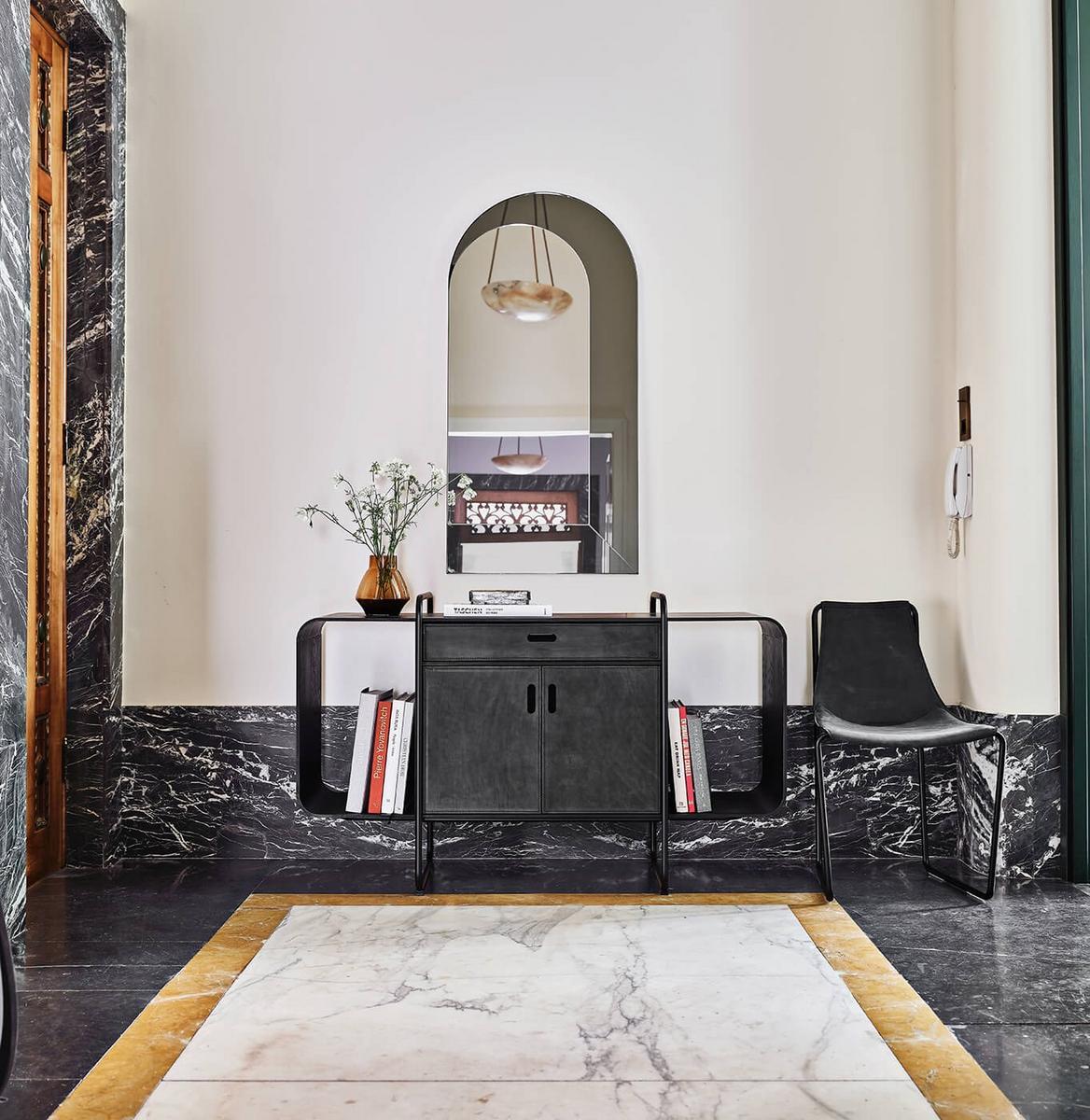 Sideboard in wood with flap doors covered in leather | Apelle by Midj