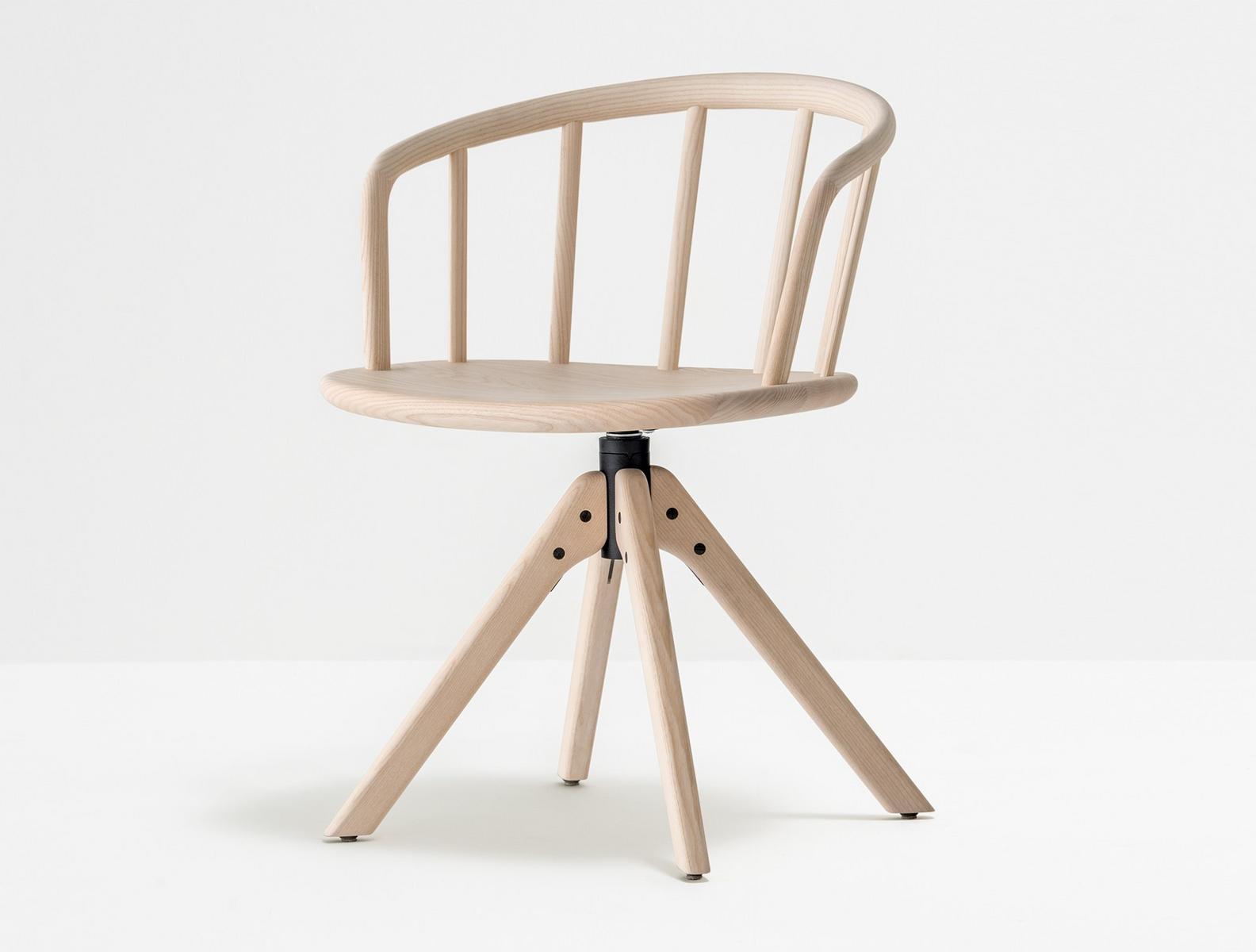 Swivel trestle-based ash chair | Nym 2845 by Pedrali