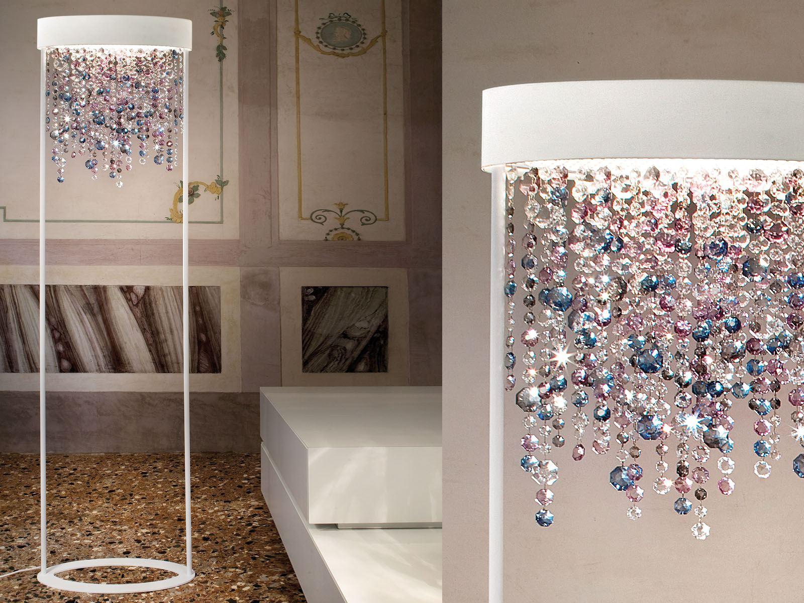 LED painted metal floor lamp with crystals | Olá Stl2 by Masiero