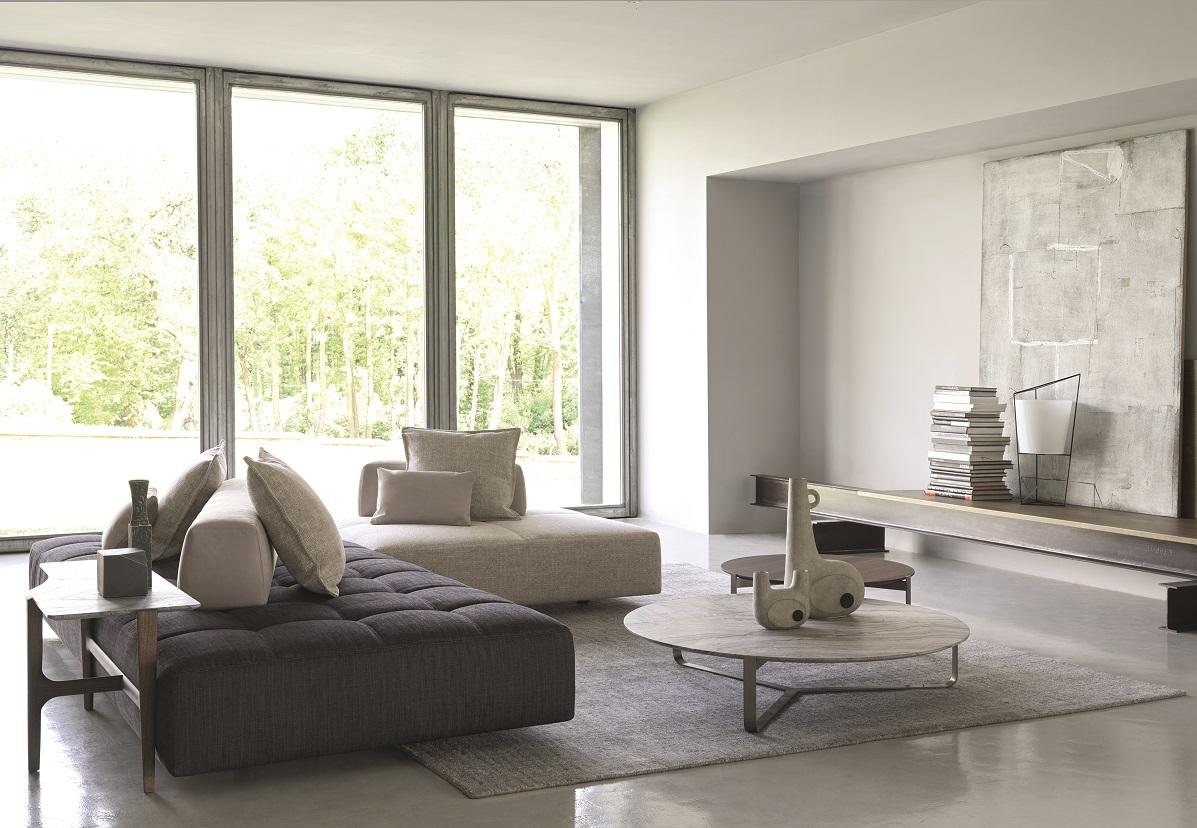 Upholstered modular fabric bench with back | Softbench by Flou