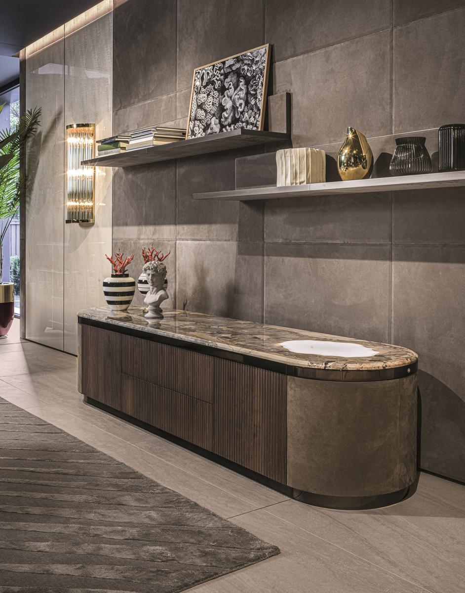 Modular leather sideboard with doors | Gordon Wave by Longhi