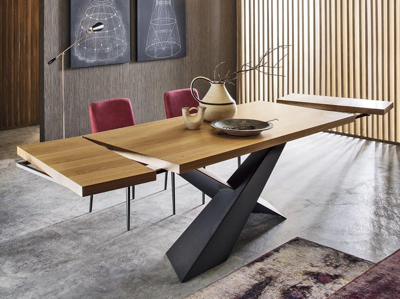 Extending rectangular wooden dining table | Living - Graphite & Oak by Riflessi
