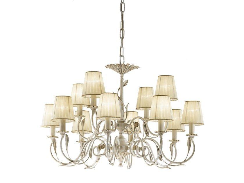Antique white/gold finish chandelier with shades | Greta 1038/8+4 by Possoni Illuminazione