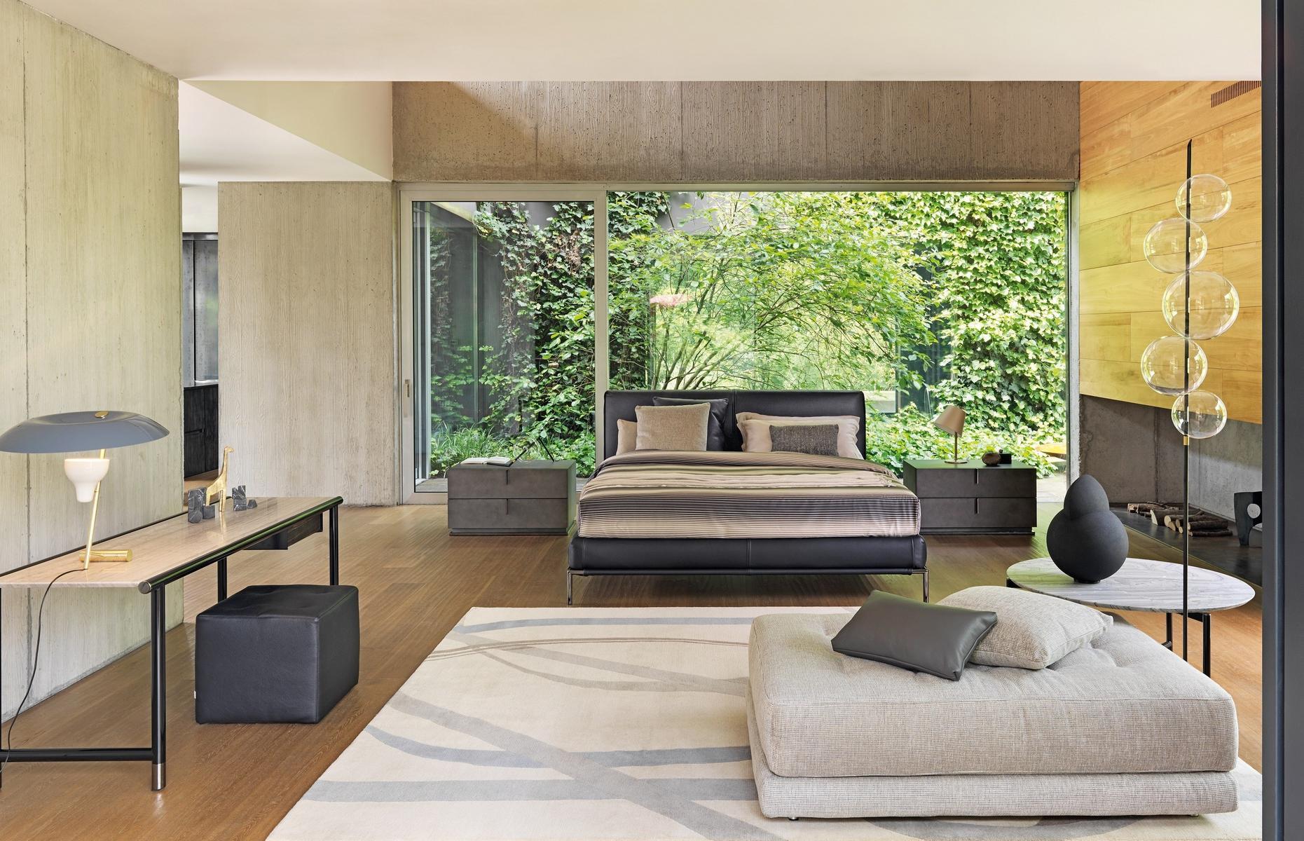 Upholstered fabric double bed with removable cover | Icon by Flou