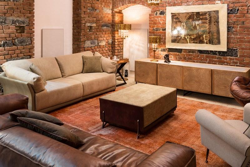 3 seater linen and leather sofa | Paco by Mantellassi 1926