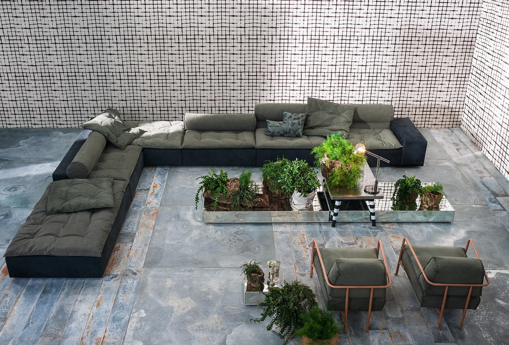 Sectional leather sofa | Miami Roll by Baxter