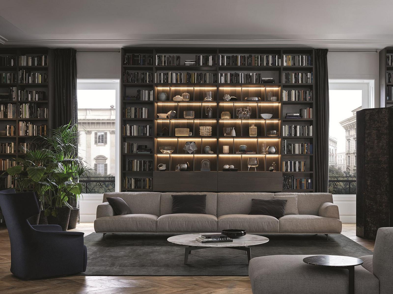 Sectional wooden bookcase | Wall System by Poliform