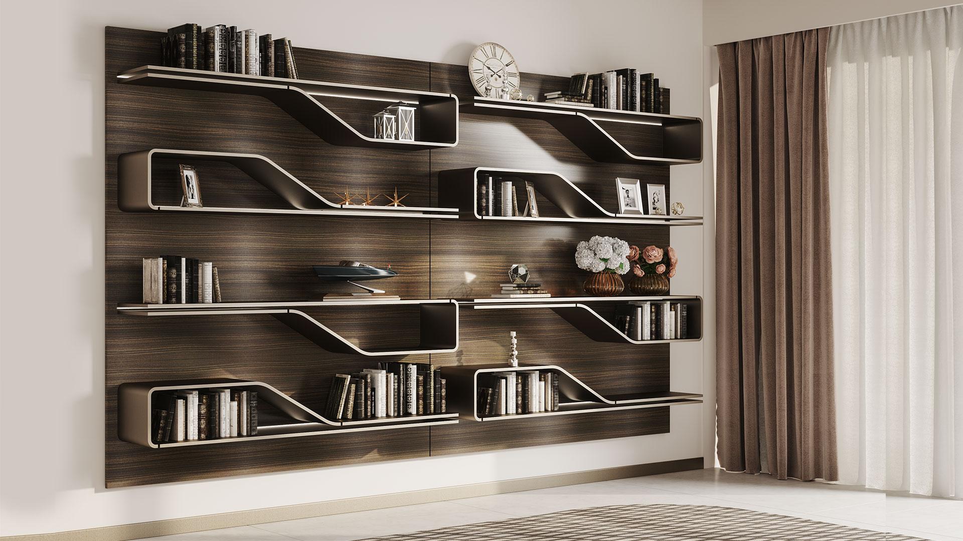 Wooden bookcase with built-in lights | Segno by Reflex