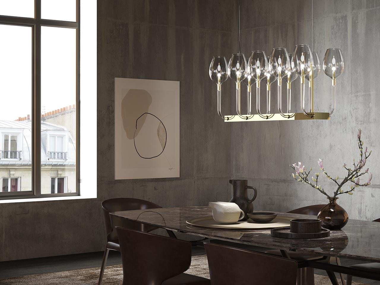 LED blown glass and metal chandelier | Rosè 3050/l10 by Italamp