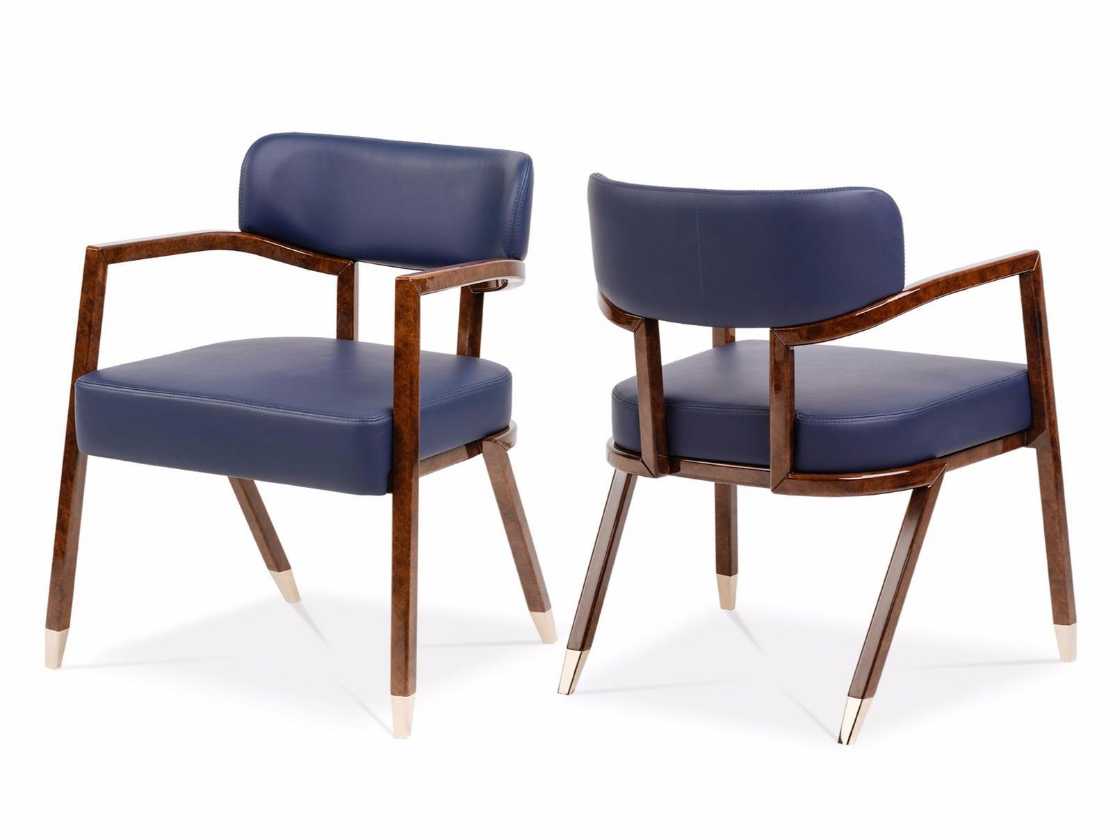 Upholstered leather chair with armrests | Madison by Turri