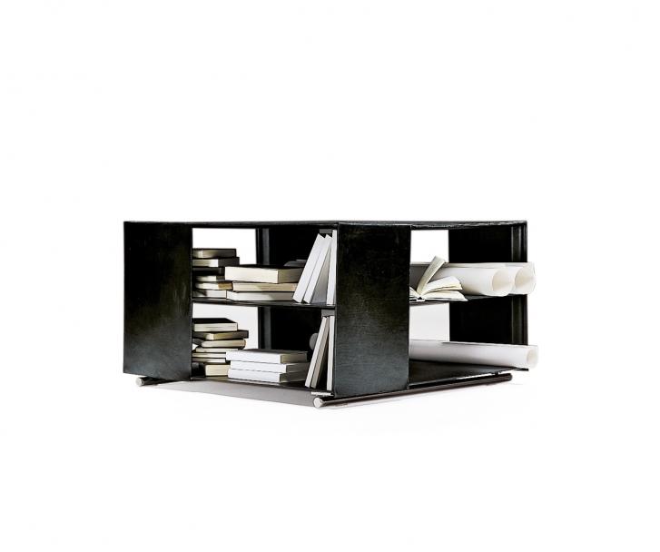 Metal and leather coffee table with storage space | Groundpiece by Flexform