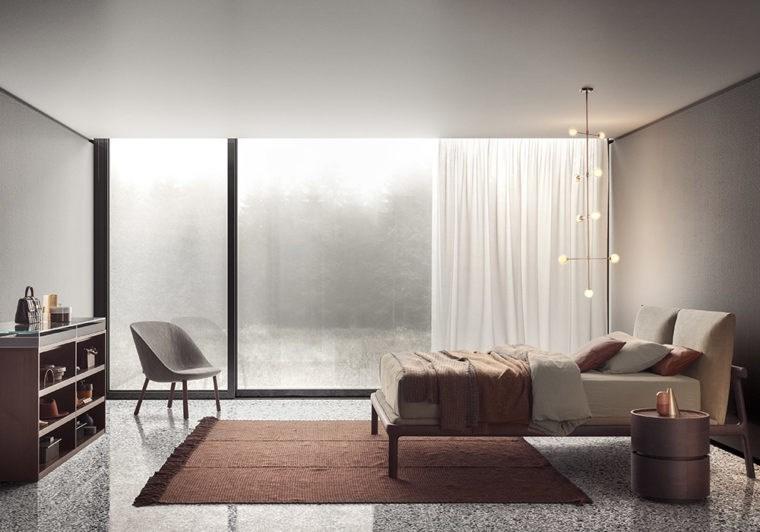 Ash double bed with upholstered headboard | Fushimi by Pianca