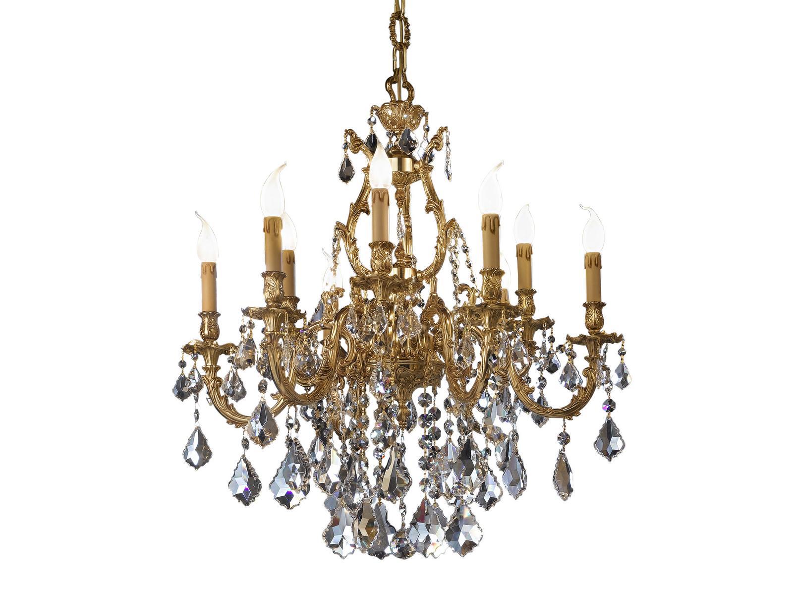 French gold chandelier with Schoeler crystals | Ashford 090/6+3-sh/p by Possoni Illuminazione