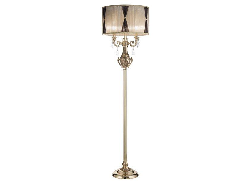 French gold floor lamp with Schoeler crystals and shade | Windsor 888/p3-sh/p by Possoni Illuminazione