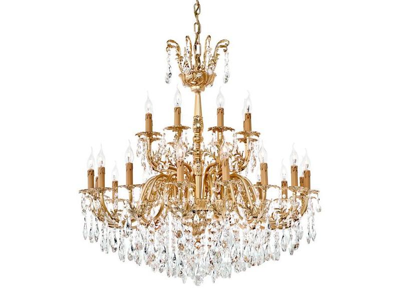 Sanded gold plated chandelier with Schoeler crystals | Nur 230/16+8-sh/g by Possoni Illuminazione