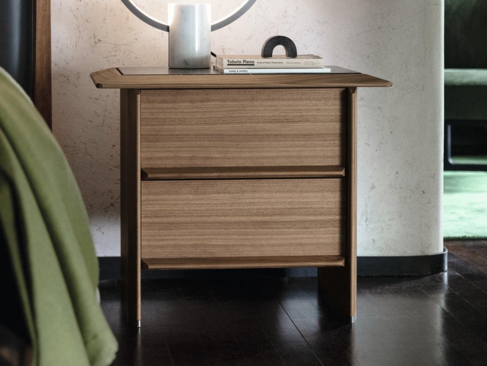 Rectangular walnut bedside table with drawers | Tamok by Porada