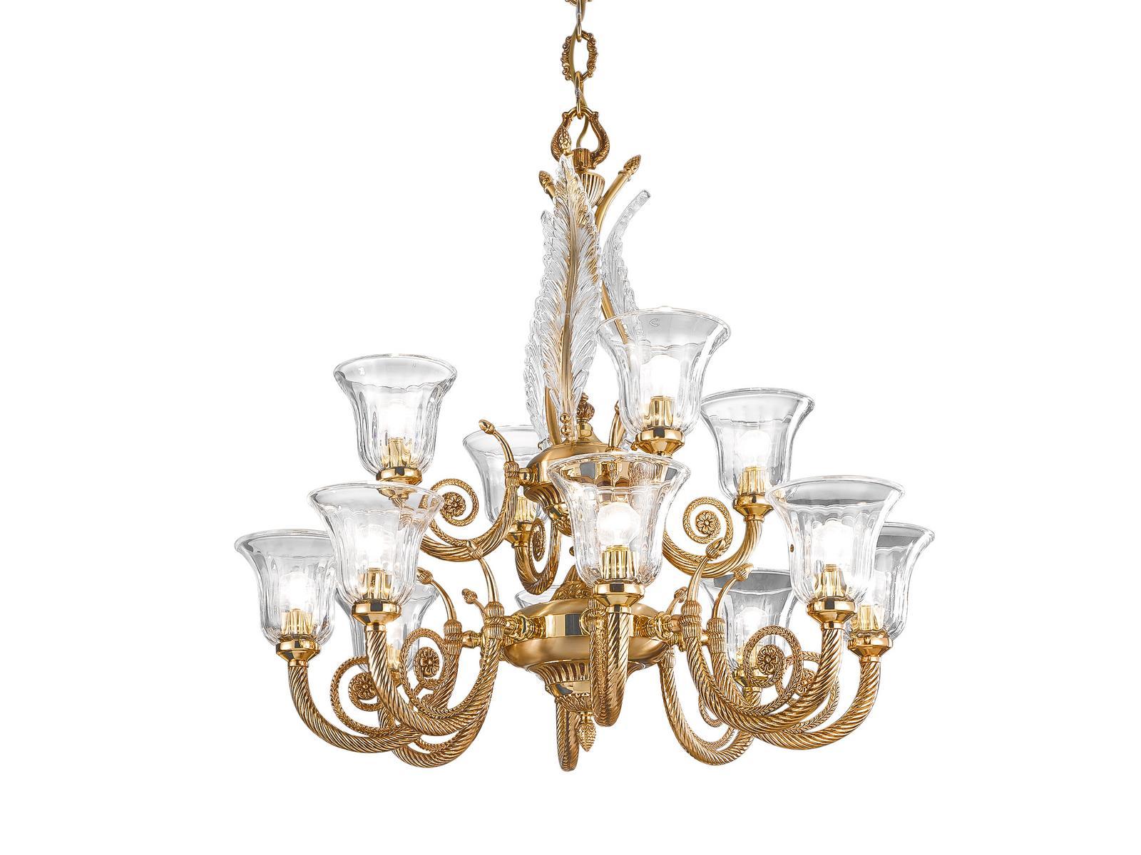 French Gold chandelier with clear crystal | William 918/8+4 by Possoni Illuminazione