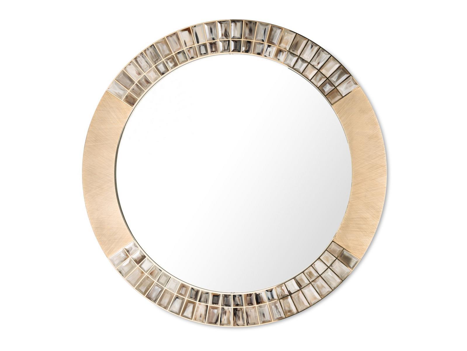 Round framed wall-mounted brass mirror | Astrid 1741 by Arcahorn